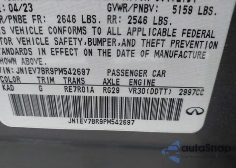 2023 Infiniti Q50 Luxe Awd из США, поврежденный, VIN JN1EV7BR9PM542697